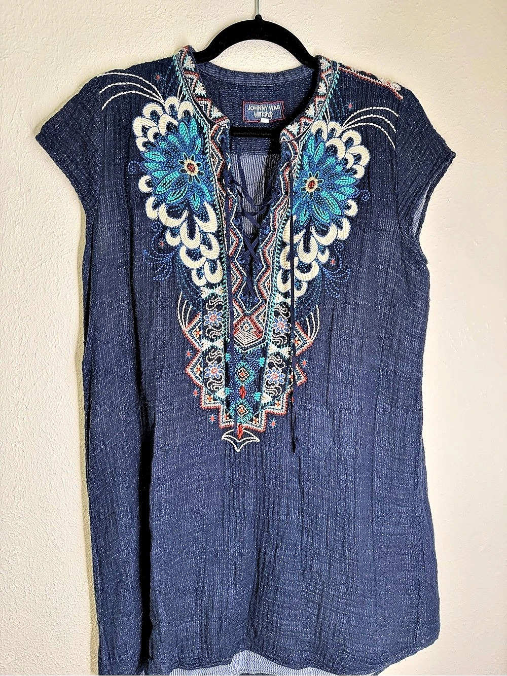 Johnny Was Blue Embroidered Tunic